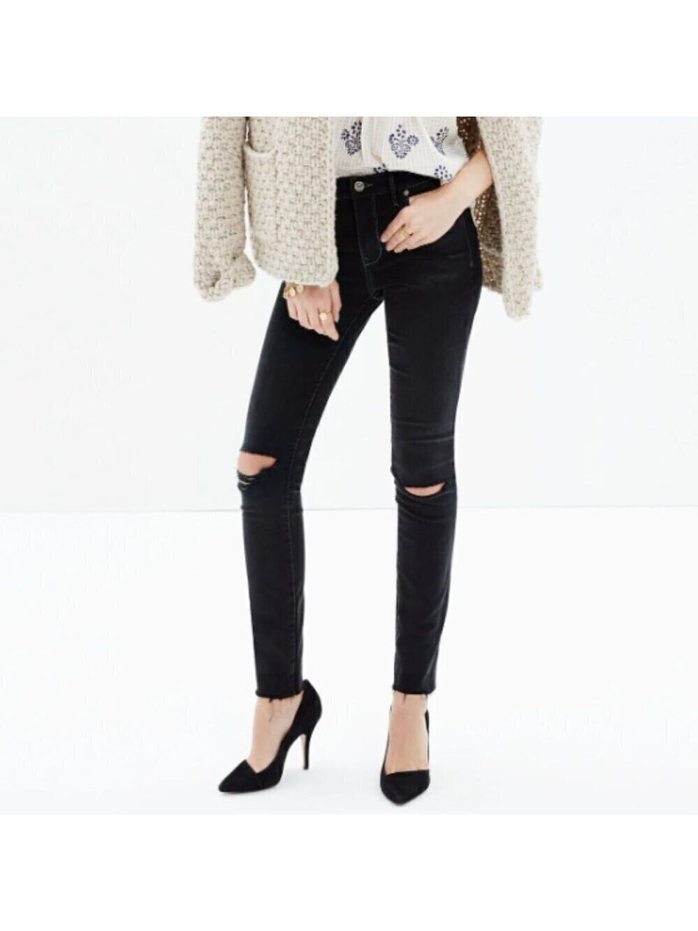 Madewell 9" High-Rise Skinny Jeans in Black Sea Size 28
